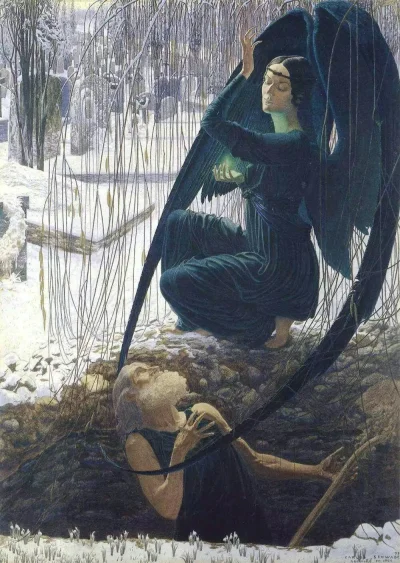 C.....7 - Carlos Schwabe - Śmierć i Grabarz 1900 r.

#sztuka #malarstwo #symbolizm