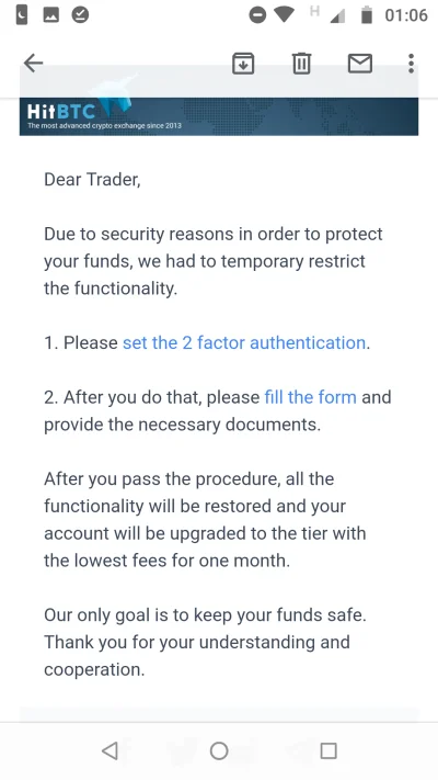 Manah - @fervi: HitBTC mi przysłało jakiegoś maila, prawdopodobnie wymuszają weryfika...