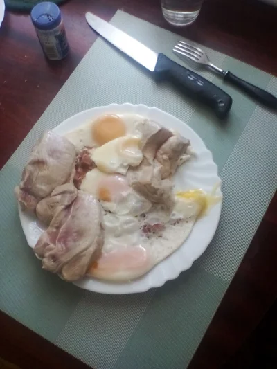 anonymous_derp - Dzisiejsze śniadanie: Podduszana łopatka wieprzowa, 4 jajka sadzone,...