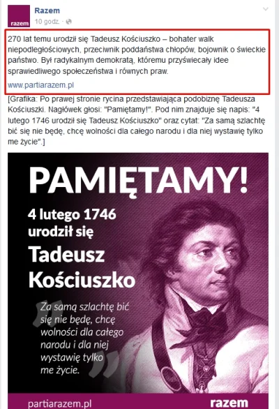 L.....e - Kościuszko dostał by raka gdyby w XVIII w. pokazano mu postulaty partii Raz...