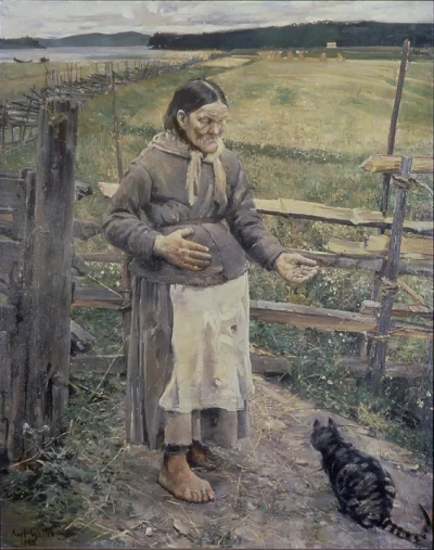 johanlaidoner - "Starsza kobieta z kotem"- fiński obraz z 1885r., znanego malarza Aks...