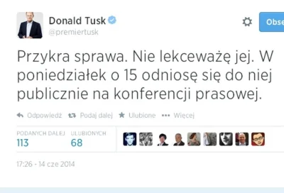 1.....0 - DE-MO-KRA-CJA!
Pan Tusk z pewnością nie lekceważy tej przykrej sprawy i od...