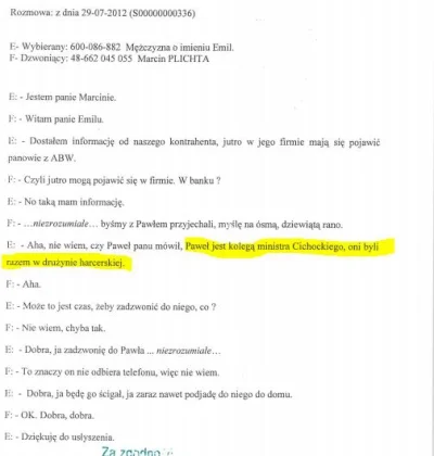 bryli - Powoływanie się na wpływy u ministra MSW Jacka Cichockiego, zwierzchnika ABW