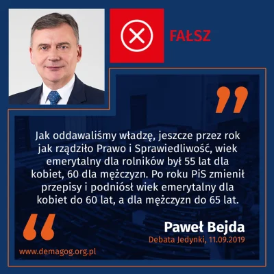 DemagogPL - Jak zmieniał się wiek emerytalny dla rolników?

Poseł Paweł Bejda z #PS...