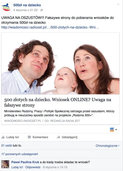 gosolution - Fanpage 500zł na dziecko, ostrzega przed fałszywymi wnioskami na ten wyt...