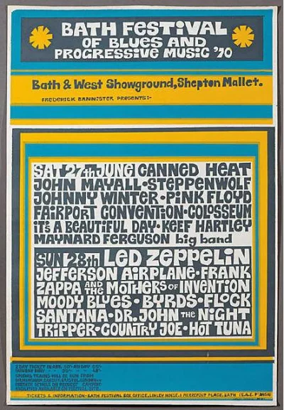 Sudet - Plakat z festiwalu muzyki progresywnej i bluesa w roku 1970 w Bath. Zwróćcie ...