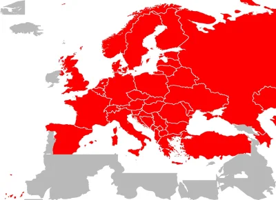 Felix_Felicis - Mapa Europy, w której państwa, gdzie występuje ryjówka aksamitna, zos...