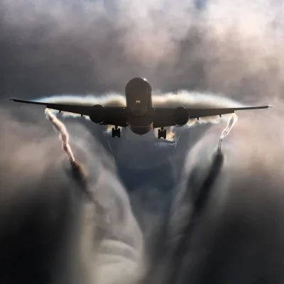 s.....w - Boeing 777 tureckich linii lotniczych przebijający się przez poranną mgłę n...