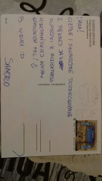Mudzin3K - @Samcro 
Nie oszukał kartkę wysyłał, za którą wielkie dzięki (✌ ﾟ ∀ ﾟ)☞
Ac...