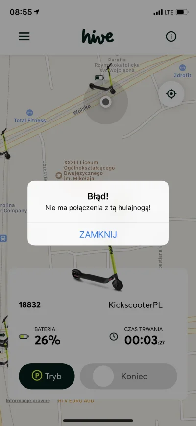 jedrek018 - @Hive_pl: wypozyczylem waszą hulajnogę, miała 33% baterii. Po 1,5 minuty ...