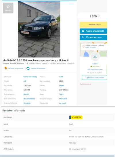 waldemarkiepski11 - "Audi A4 B6 1.9TDI 45-NH-XV Holandia"

NL - 480323 km
PL 2019 ...