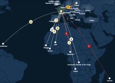 Gumaa - Interaktywna mapa, pokazująca miejsca urodzenia reprezentantów każdego kraju ...