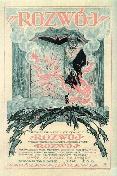 N.....i - Polski plakat z 1925. Żołnierz, miotaczem ognia tępi szczury. Gryzonie mają...