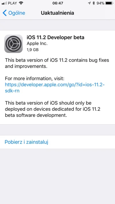 viruszg - #ios #ios11 developer beta 2 już dostępny. Do pobrania 1.9GB.
Drobne popraw...