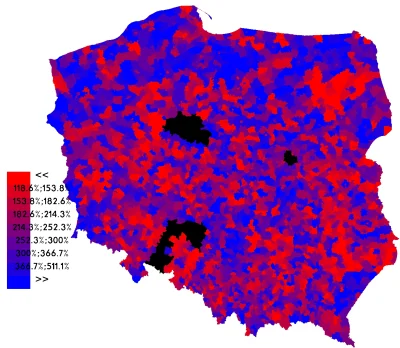 marc1027 - Stosunek głosów (wartości bezwzględne) RN sejmiki wojewódzkie/RN eurowybor...
