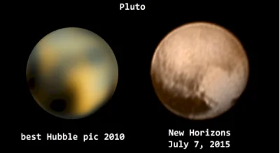 d.....4 - Porównanie zdjęcia Plutona wykonanego przez teleskop Hubbla w 2010 roku ze ...