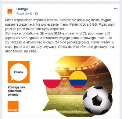 Ritycho - orange daje 3GB za przegrany mecz
SMS-a o treści KIBICE pod numer 233
paki...