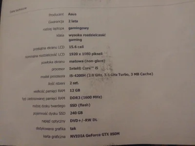 enelegn - @Pustulka: zamówiłem jednak Asusa w komputroniku :) wklejam zdjecie specyfi...