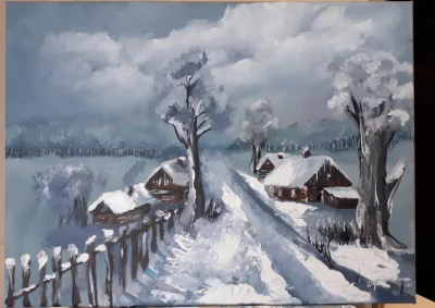 DruzynaActimela - Mój pierwszy obraz malowany na płótnie, zimowy pejzaż :P chętnie pr...