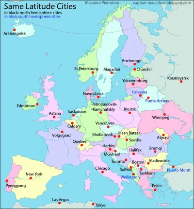 P.....o - Europejskie stolice zastąpione miastami znajdującymi się na tej samej szero...