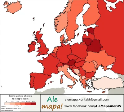 AleMapa - Spożycie alkoholu w Europie

#mikroreklama #mapporn #mapy #alemapa #alkoh...