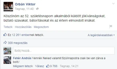 SirBlake - Orban zaorany na swoim facebooku. W komentarzu do podziękowań za życzenia,...