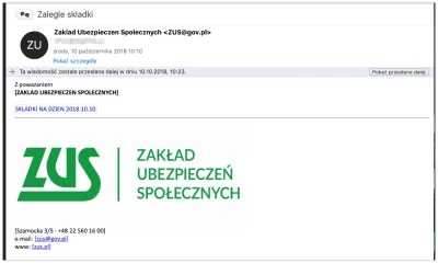niebezpiecznik-pl - Uwaga na złośliwe (?) e-maile wysyłane rzekomo od ZUS-u. Wiele wa...