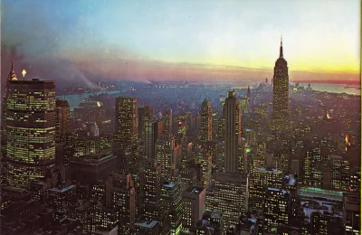 myrmekochoria - Widok na Manhattan w nocy/poranku z budynku RCA, USA 1963 rok. Świąte...