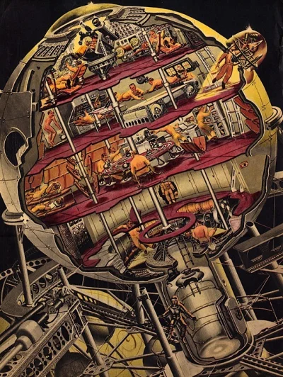 myrmekochoria - Willy Ley (Fred Freeman), Wnętrze statku kosmicznego, który zabierze ...