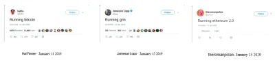 cyberpunkbtc - January 2009 - Hal Finey - Running bitcoin
January 2019 - James Lopp ...