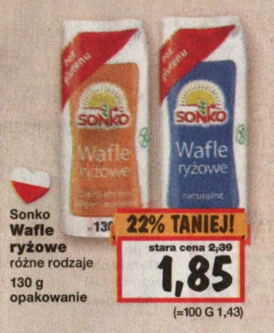 P.....r - Co: Wafle ryżowe Sonko
Cena: 1,85
Gdzie: Kaufland
Kiedy: Od 2 Lipca
---...