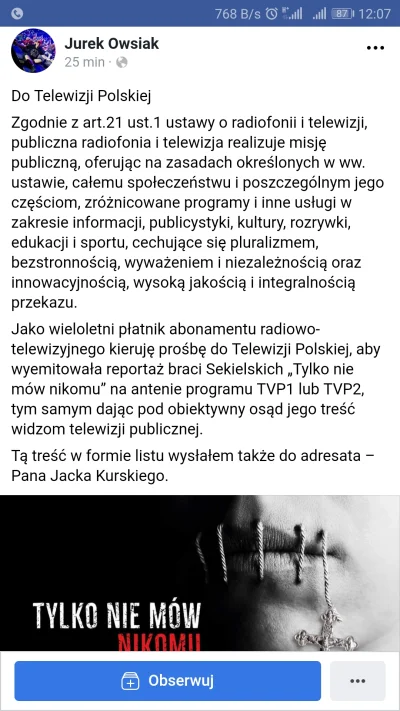 Pachlak - List do Telewizji Polskiej od Jurka Owsiaka w temacie projekcji #tylkoniemo...