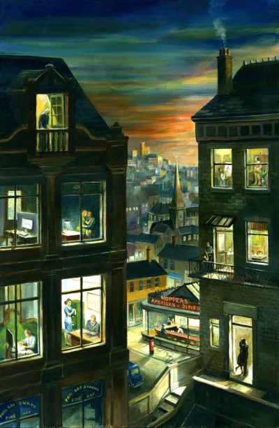 Hoverion - Phil Lockwood
The Offices at Night, acrylic on board
#malarstwo #sztuka ...
