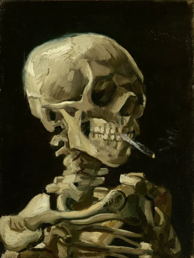 Romantyczny_widelec - Czaszka z palącym się papierosem. Obraz Vincenta van Gogha en.w...
