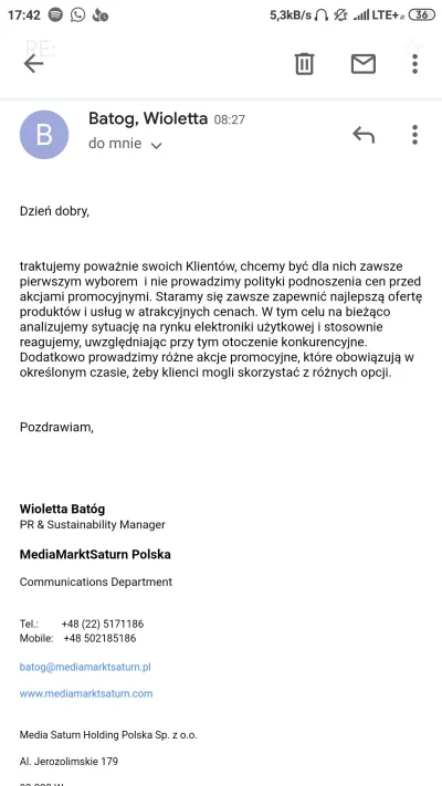 jumbson - @mokane to mi odpisała Pani z #mediamarkt na pytanie dlaczego podnoszą ceny...