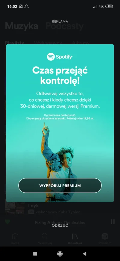 PanMixer - Spotify bez premium coraz lepszy widzę - reklama na cały ekran której nie ...