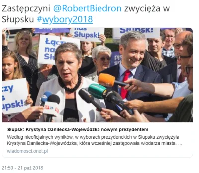 PabloFBK - Zastępczyni @RobertBiedron zwycięża w Słupsku #wybory2018. 
 Według nieofi...