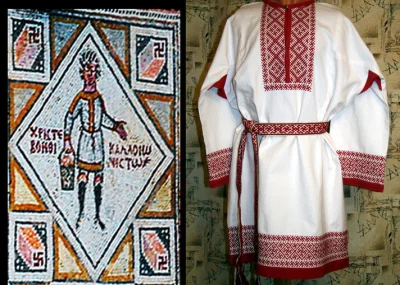 binuska - Białoruski strój ludowy identyczny z tym przedstawionym na mozaice ze świąt...