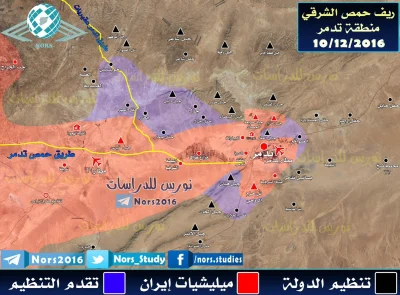60groszyzawpis - Najnowsza mapa z Palmiry. Fioletowym zdobycze ISIS

#syria #bitwao...