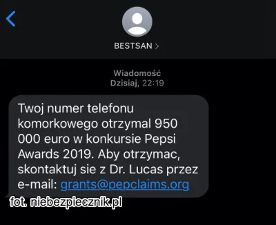 niebezpiecznik-pl - ⚠️Uwaga ⚠️na SMS-y od nadawcy BESTSAN -- pod pretekstem nagrody w...