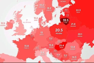 Maniek145 - Samobójstwa w Europie na 100 000 mieszkańców