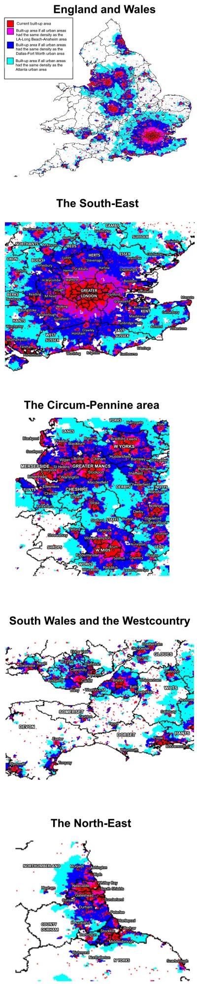 rebel101 - Mapa pokazująca "co by było gdyby w Anglii i Walii budowano przedmieścia w...