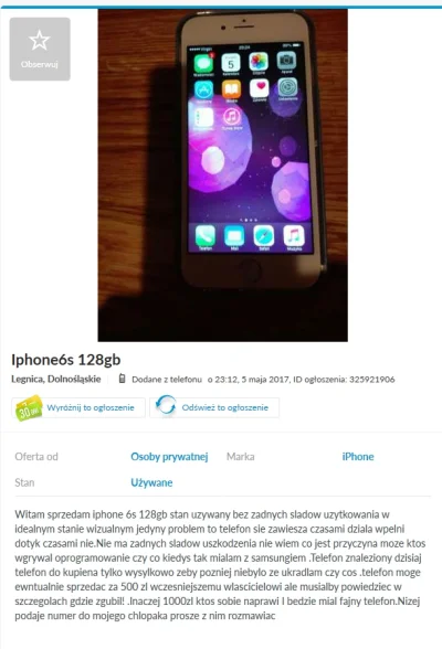 Atexor - Ktoś chętny na znaleziony Iphone 6s za 1000zł albo za 500zl jeśli się jest j...