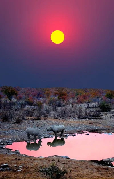 Nemezja - #fotografia 
Zachód z nosorożcami. (fot. Michael Sheridan)