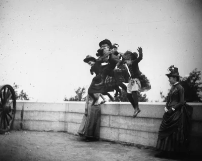 Lizus_Chytrus - > May 22, 1886. Girls jump off a stone wall in Fort Greene.