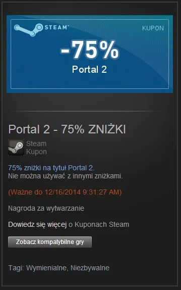 Onikuma - #steam #trade

Witam, mam rabat -75% na Portal 2. Jak ktoś zainteresowany n...