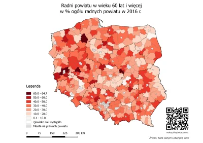 czarnobiaua - Radni powiatu w wieku 60 lat i więcej w % ogółu radnych powiatu w 2016 ...