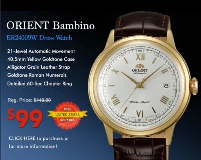 zethaer - Mireczki, wasz ulubiony Orient Bambino w przecenie :3
 Orient Goldtone Bam...