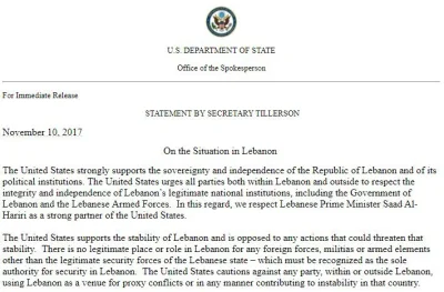 z.....n - > US Secretary of State Tillerson "US supports Lebanon's independence & res...