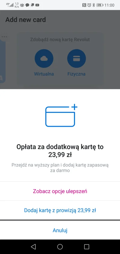 Clear - @Wasky:
Pierwsza karta fizyczna i wirtualna za 0,00 zł. Kolejne 23,99 zł.
Dos...